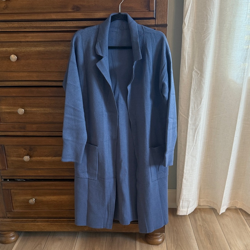 Long blue cardigan